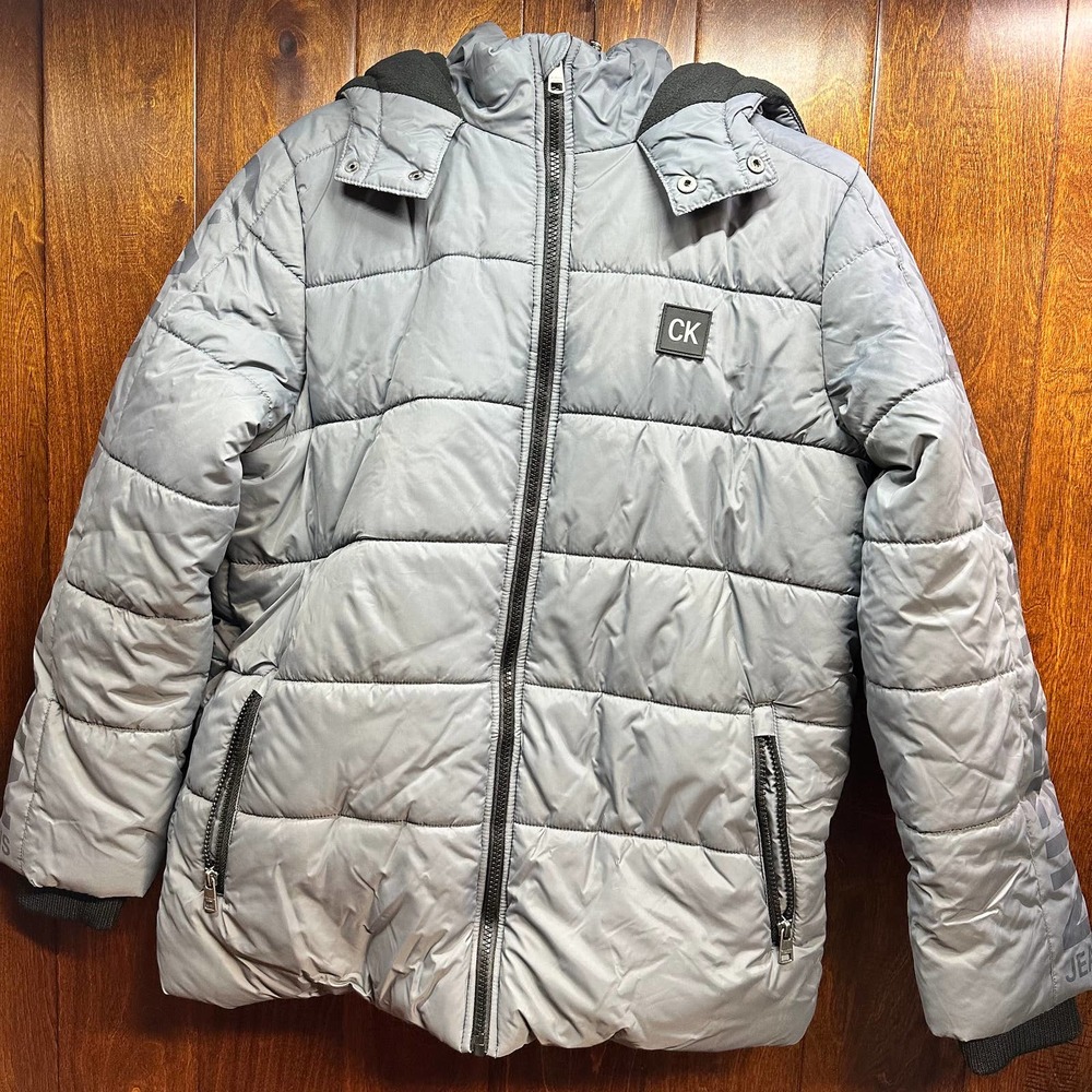 Calvin Klein Jeans Kid's Large 14/16 Grey Puffer Hooded Jacket